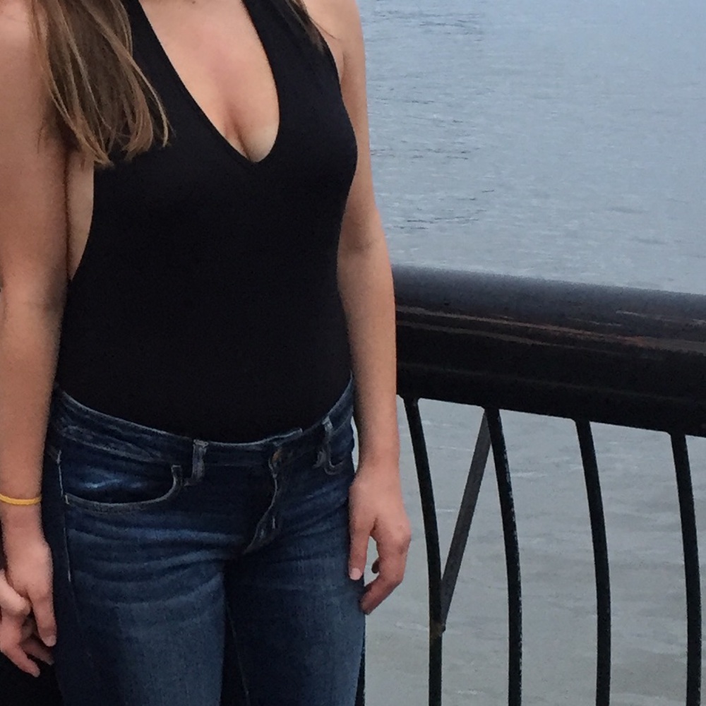 halter top black backless bodysuit